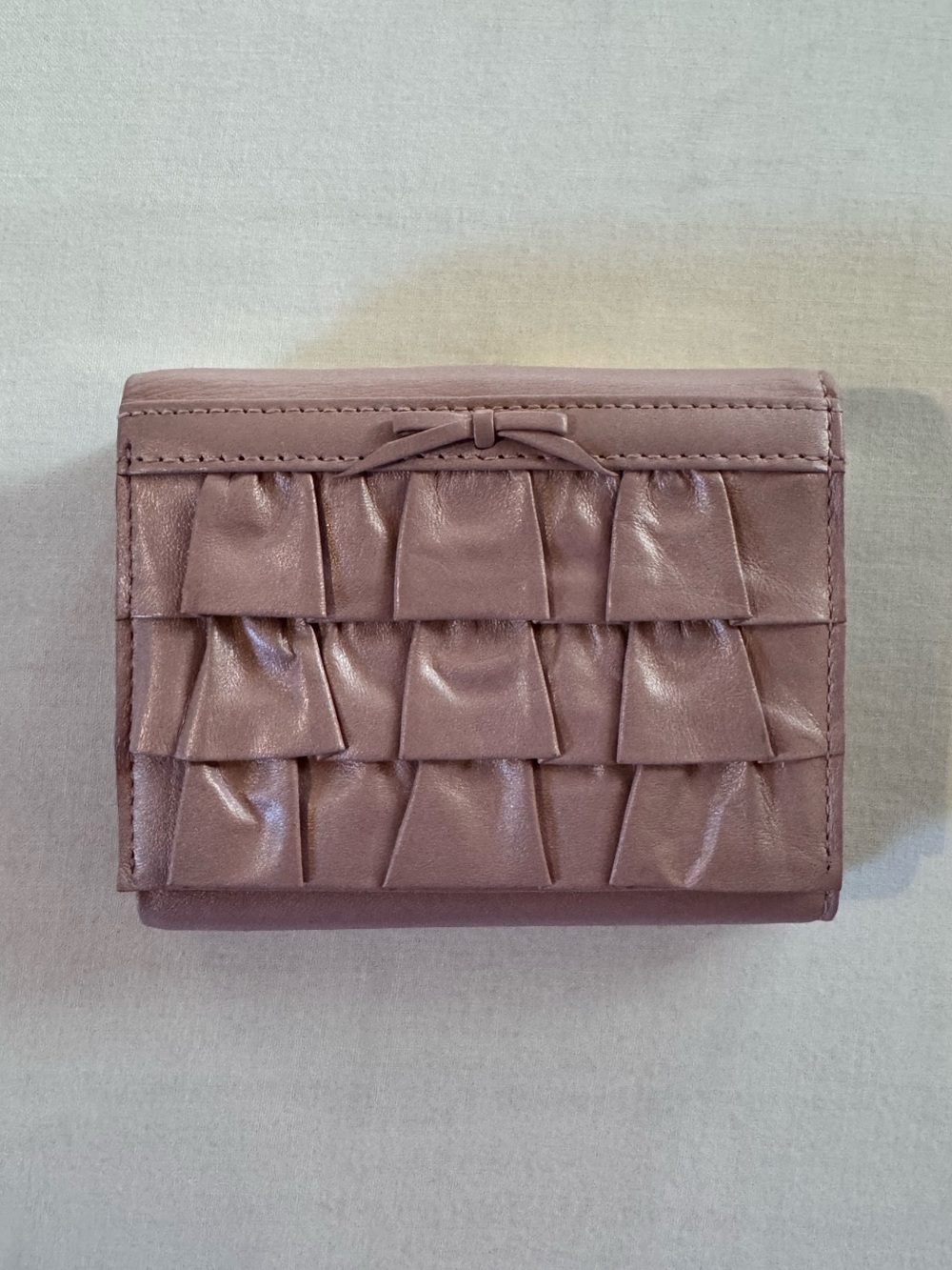 Lovecat Trifold Leather Wallet, Pink with Ruffles